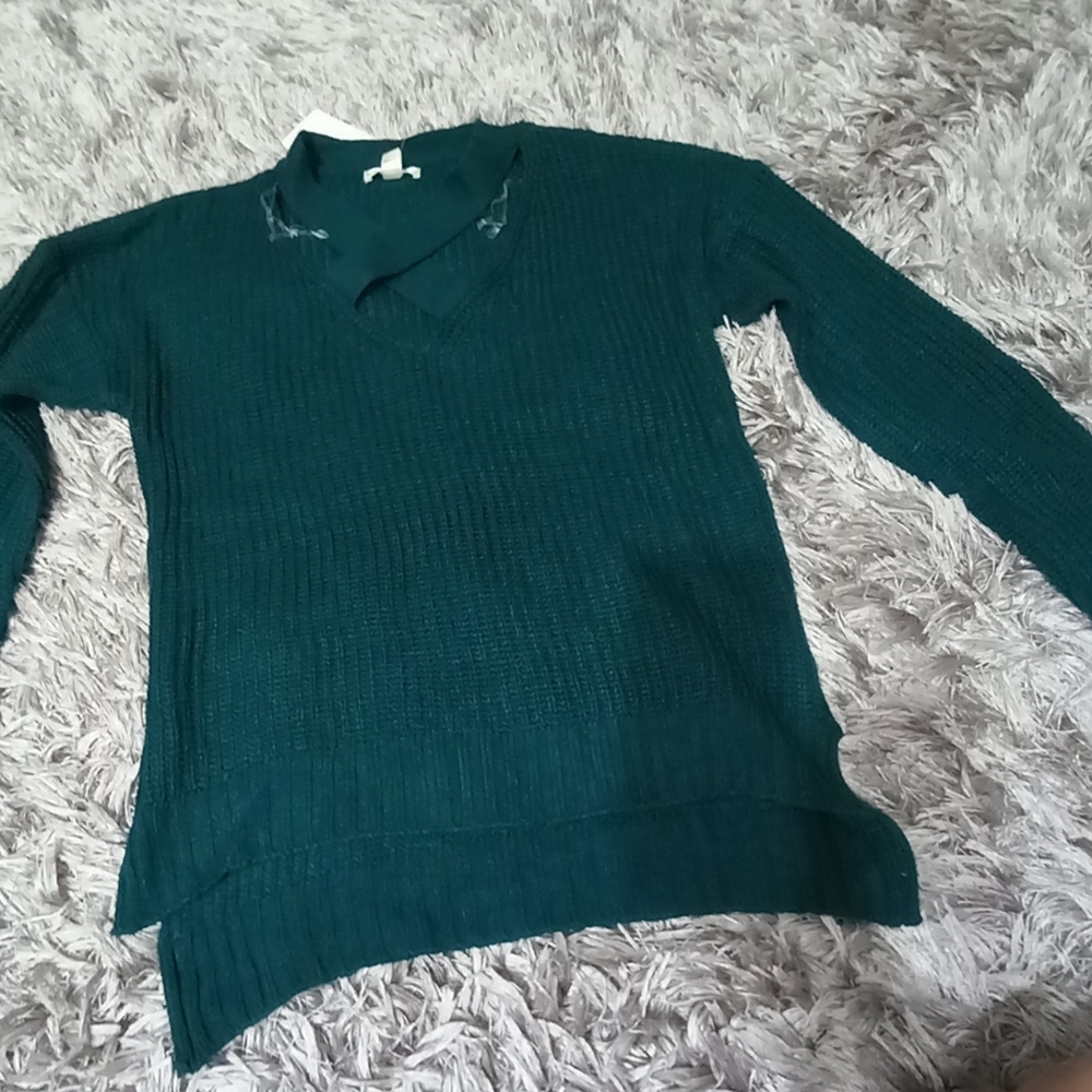 Questions? Green Knit Sweater with a Crisscross Front